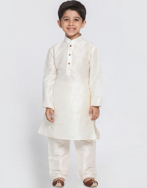 White Kurta Pajama Dhupion Silk