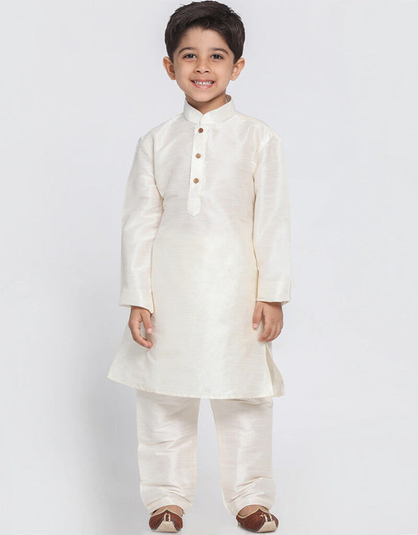 White Kurta Pajama Dhupion Silk