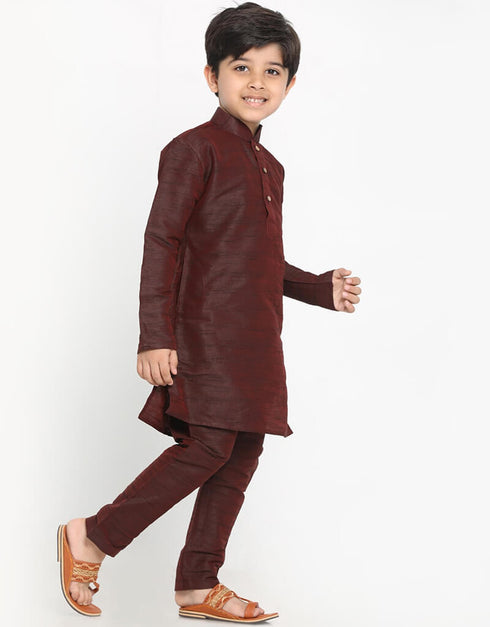 Brown Kurta Pajama Dhupion Silk Closure View
