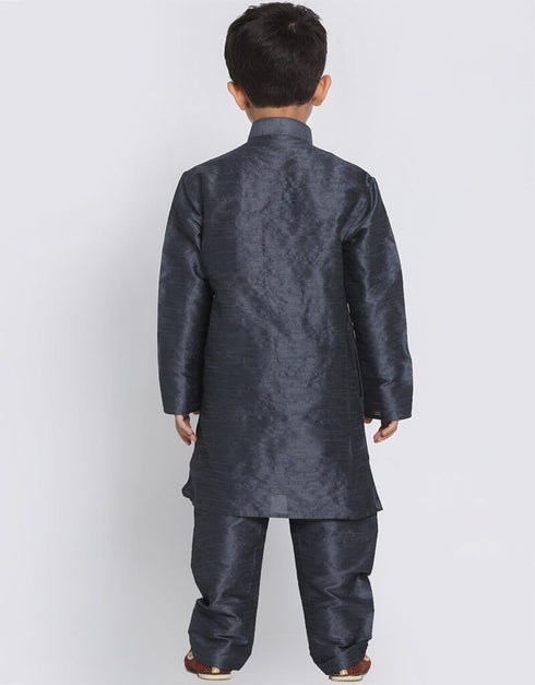 Dark Gray Kurta Pajama Dhupion Silk Closure View