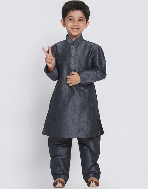 Dark Gray Kurta Pajama Dhupion Silk