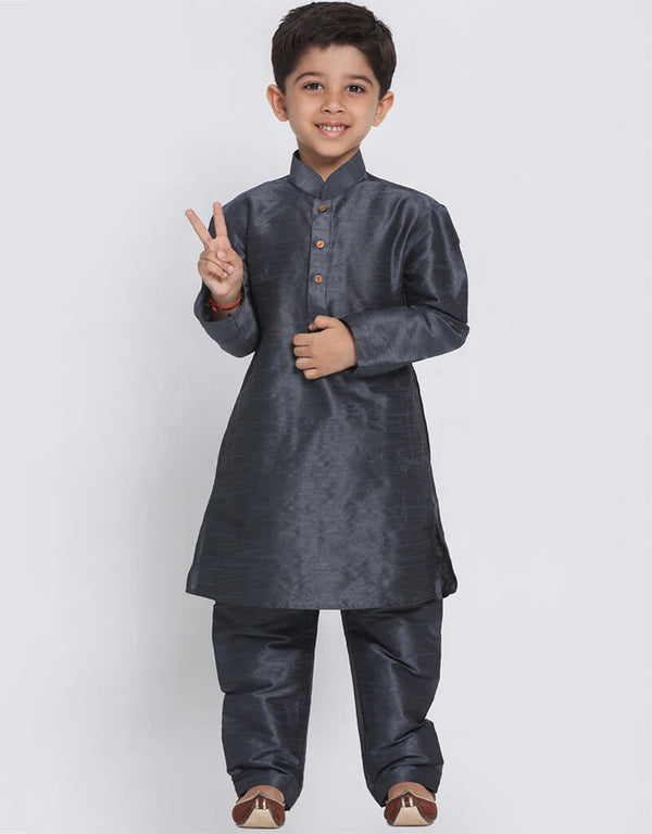 Dark Gray Kurta Pajama Dhupion Silk