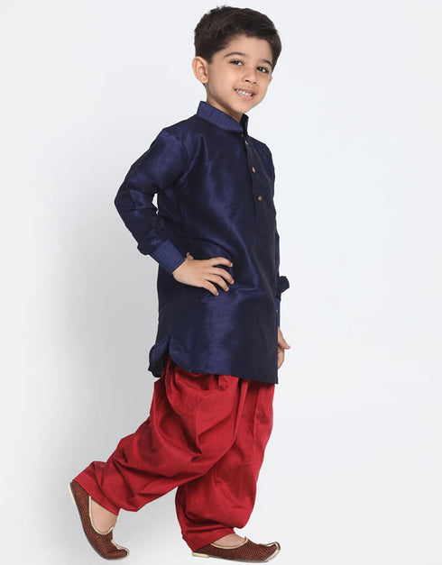 Navy Blue Kurta Pajama Dhupion Silk Closure View