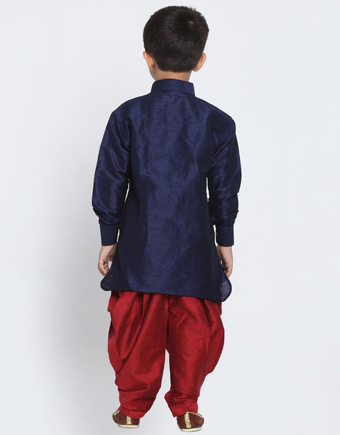 Navy Blue Kurta Pajama Dhupion Silk Closure View