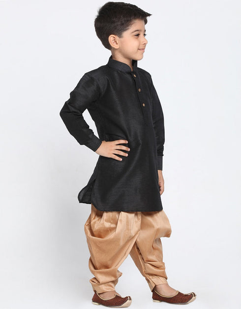 Black Kurta Pajama Dhupion Silk Closure View