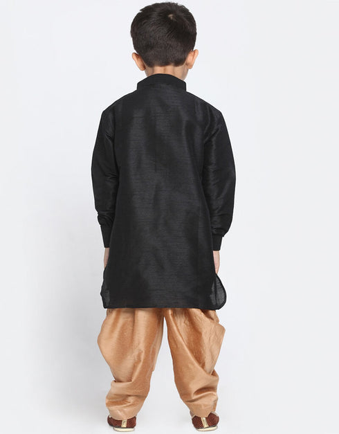 Black Kurta Pajama Dhupion Silk Closure View