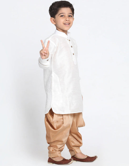 White Kurta Pajama Dhupion Silk Closure View