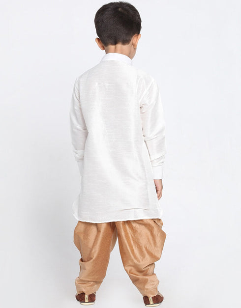 White Kurta Pajama Dhupion Silk Closure View