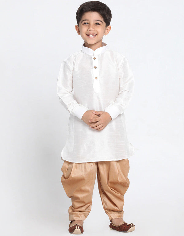 White Kurta Pajama Dhupion Silk