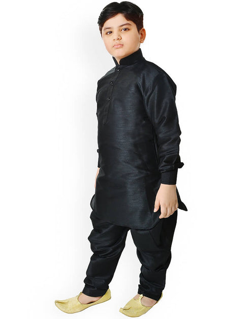 Black Kurta Pajama Dhupion Silk Closure View