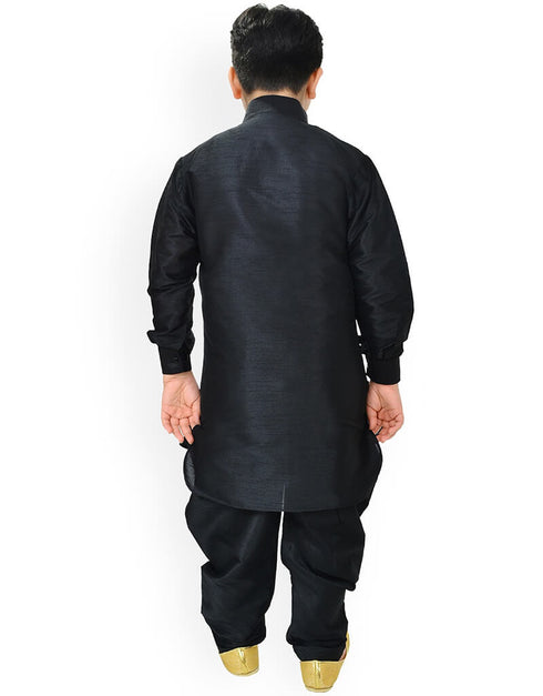 Black Kurta Pajama Dhupion Silk Closure View
