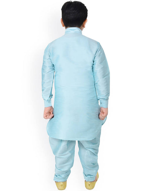 Sky Blue Kurta Pajama Dhupion Silk Closure View