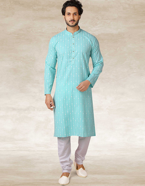 Sea Green Kurta Hand Loomed In Rich Yarns Of Cotton Chudidaar