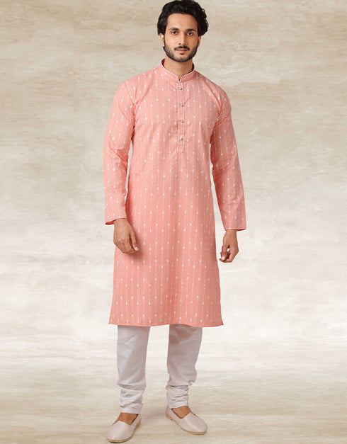 Pink Kurta Hand Loomed In Rich Yarns Of Cotton Chudidaar