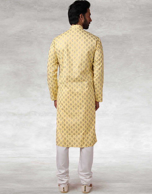 Yellow Kurta Hand Loomed In Rich Yarns Of Cotton Chudidaar Closure View