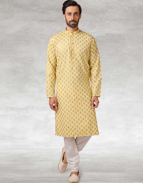 Yellow Kurta Hand Loomed In Rich Yarns Of Cotton Chudidaar