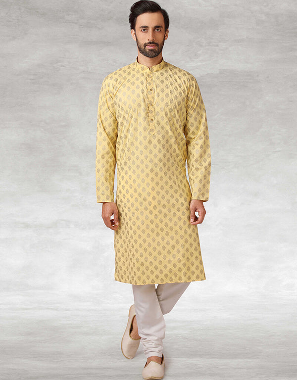 Yellow Kurta Hand Loomed In Rich Yarns Of Cotton Chudidaar
