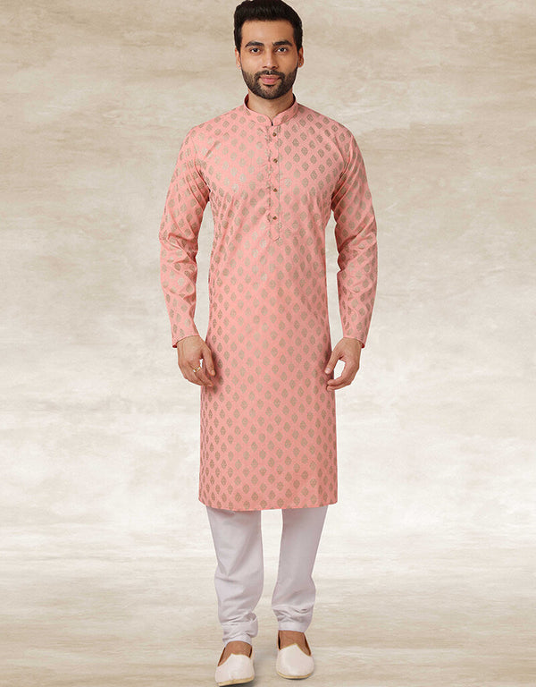 Peach Kurta Hand Loomed In Rich Yarns Of Cotton Chudidaar