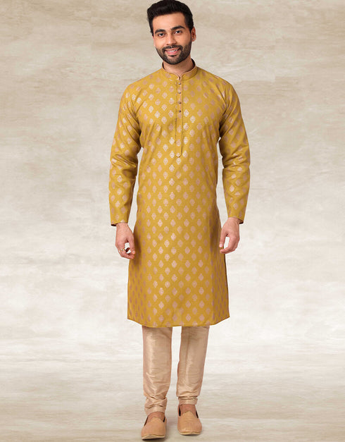 Gold Kurta Hand Loomed In Rich Yarns Of Cotton Chudidaar