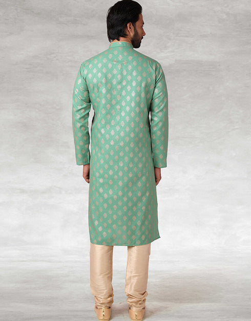 Green Kurta Hand Loomed In Rich Yarns Of Cotton Chudidaar Closure View