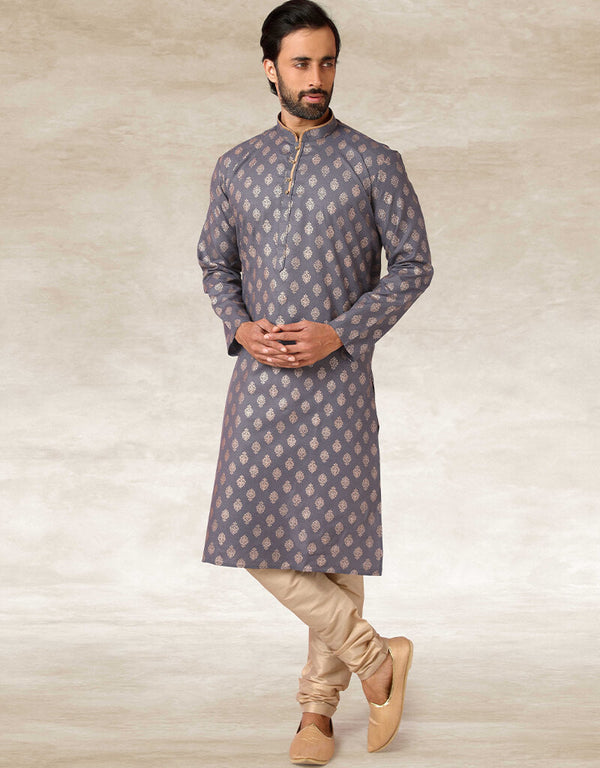 Gray Kurta Hand Loomed In Rich Yarns Of Cotton Chudidaar
