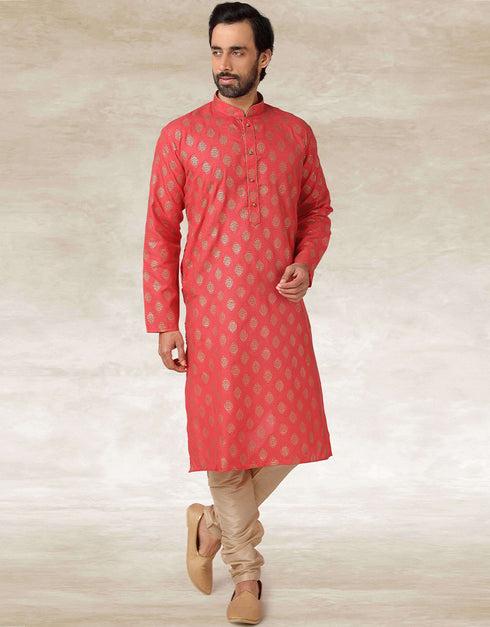 Dark Pink Kurta Hand Loomed In Rich Yarns Of Cotton Chudidaar