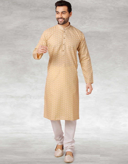 Baige Kurta Hand Loomed In Rich Yarns Of Cotton Chudidaar