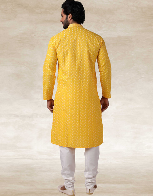 Yellow Kurta Hand Loomed In Rich Yarns Of Cotton Chudidaar Closure View