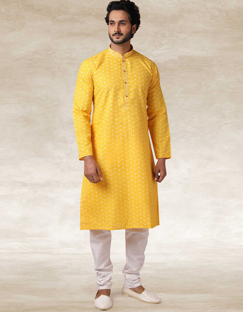 Yellow Kurta Hand Loomed In Rich Yarns Of Cotton Chudidaar