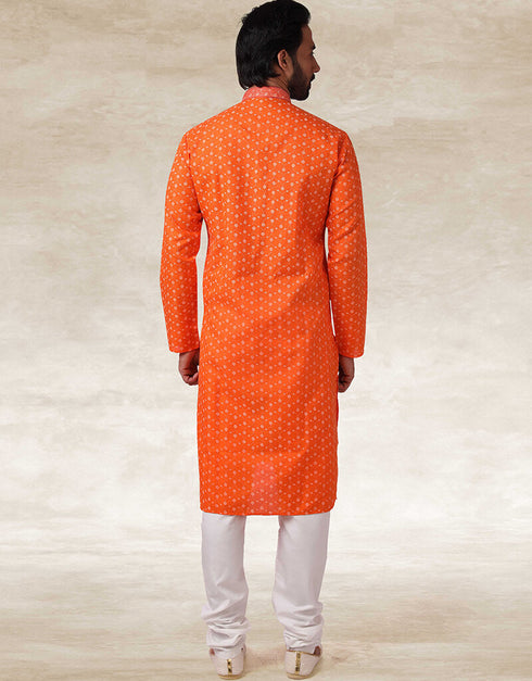 Orange Kurta Hand Loomed In Rich Yarns Of Cotton Chudidaar Closure View