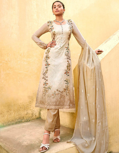 Brown Pure Viscos Chinon Chiffon Pant Suit