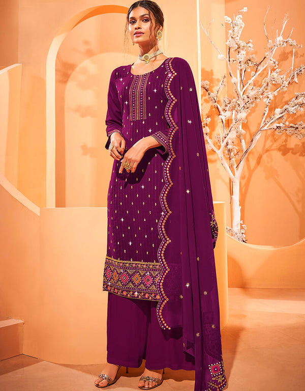 Purple Georgette Palazzo Suit