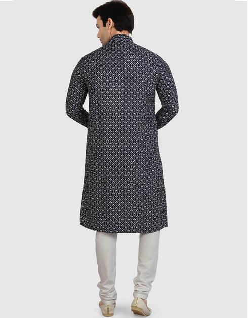 Navy Blue Kurta Cotton Chudidaar Closure View