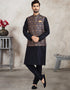Navy Blue 3 Pcs Jacket Set Banarasi Silk Churidar