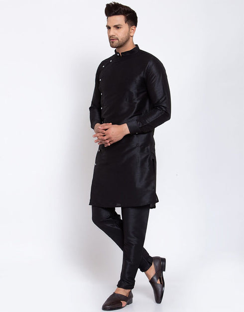 Black Kurta Dhupion Silk Chudidaar Closure View