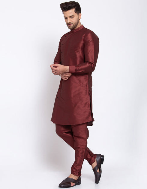 Brown Kurta Dhupion Silk Chudidaar Closure View