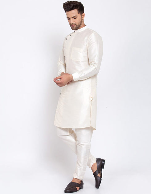 White Kurta Dhupion Silk Chudidaar Closure View