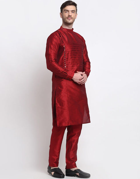 Maroon Kurta Dhupion Silk Chudidaar Closure View