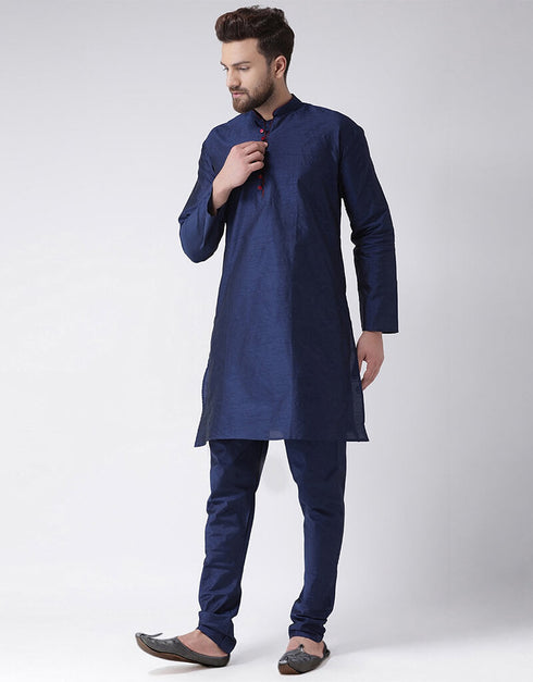 Navy Blue Kurta Dhupion Silk Chudidaar Closure View