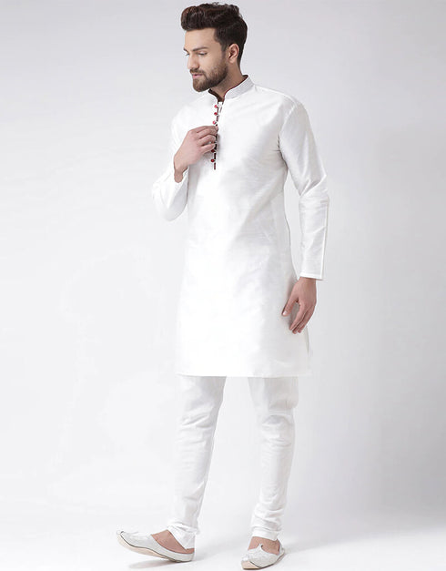 White Kurta Dhupion Silk Chudidaar Closure View