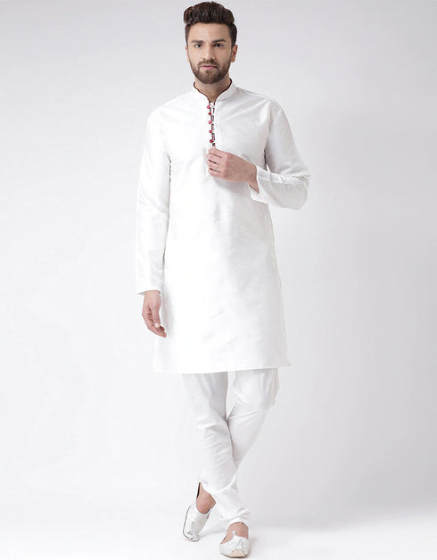 White Kurta Dhupion Silk Chudidaar