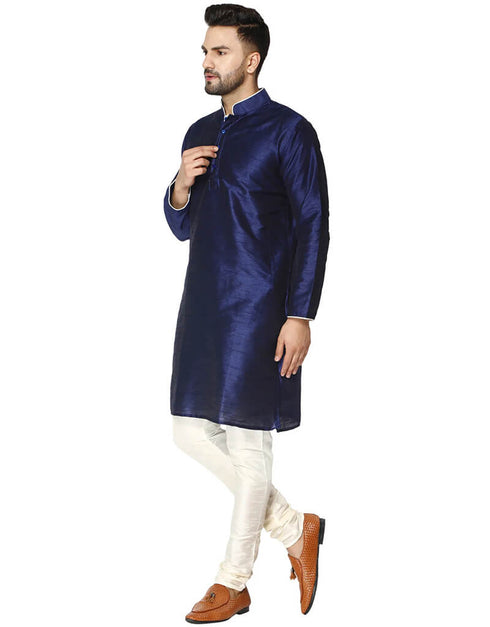 Navy Blue Kurta Dhupion Silk Chudidaar Closure View