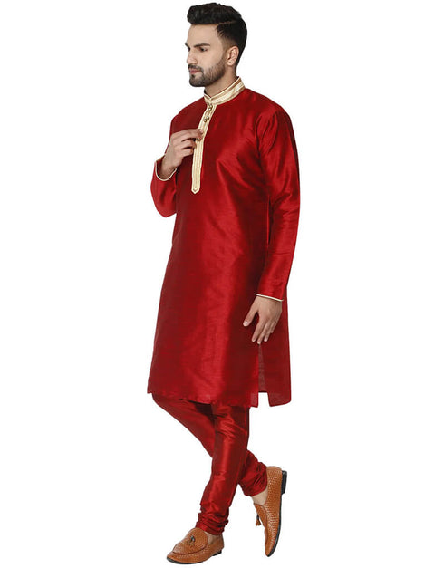 Maroon Kurta Dhupion Silk Chudidaar Closure View