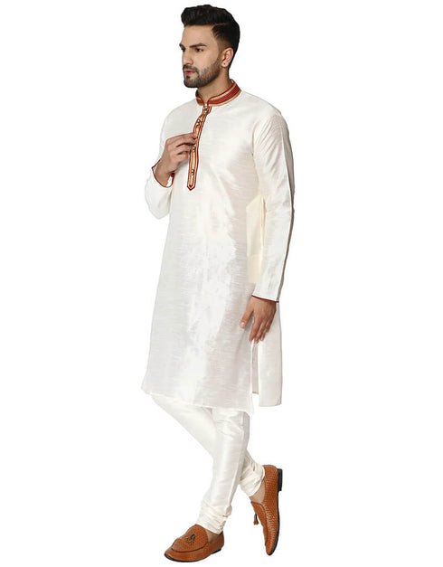 White Kurta Dhupion Silk Chudidaar Closure View