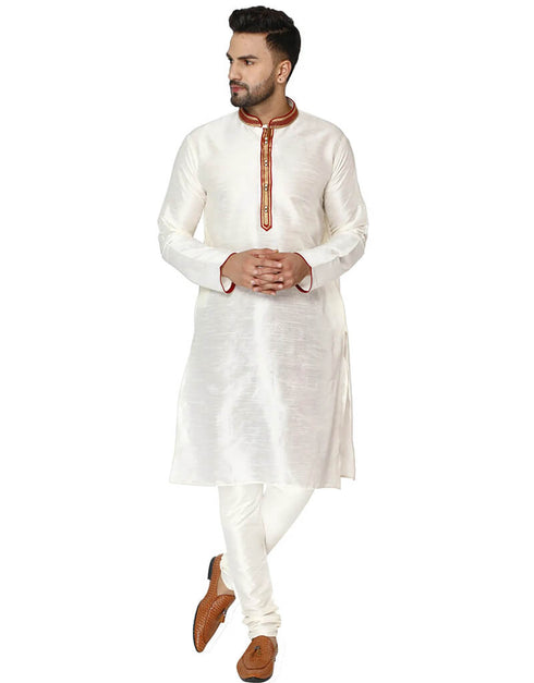 White Kurta Dhupion Silk Chudidaar