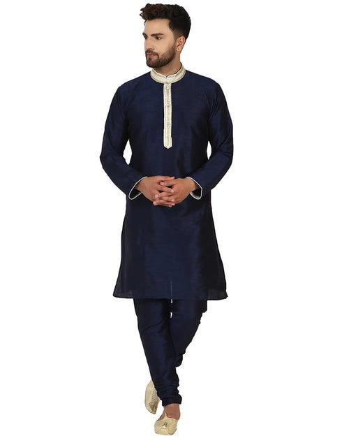 Navy Blue Kurta Dhupion Silk Chudidaar