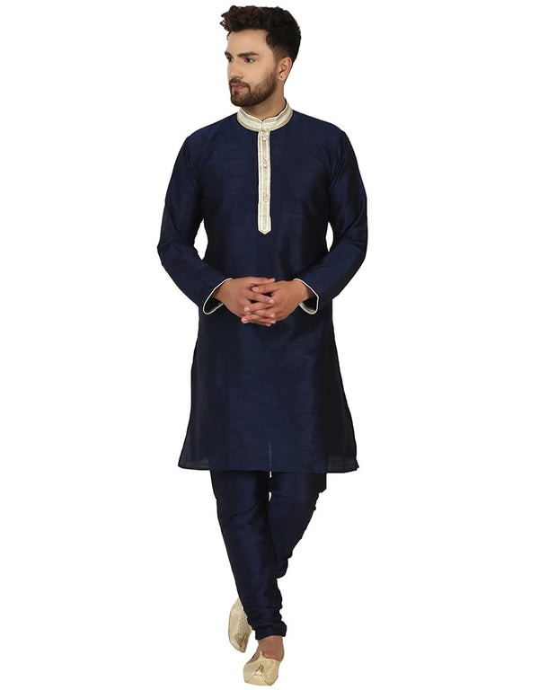 Navy Blue Kurta Dhupion Silk Chudidaar