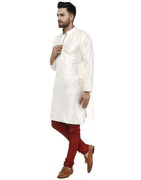 White Kurta Dhupion Silk Chudidaar Closure View
