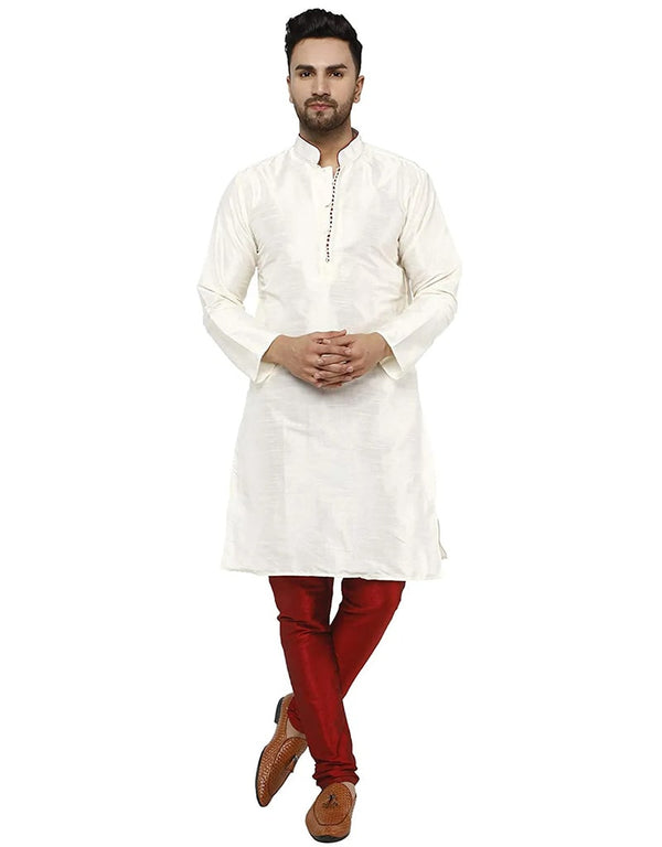 White Kurta Dhupion Silk Chudidaar