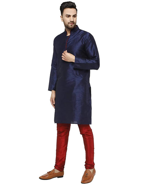 Navy Blue Kurta Dhupion Silk Chudidaar Closure View